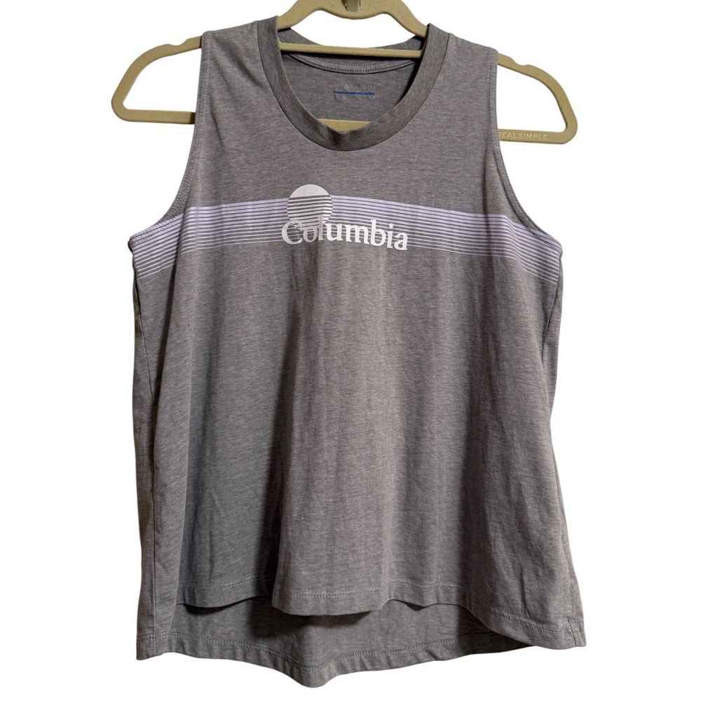Columbia Womens Heather Gray Graphic Stripe Logo Muscle Tank Top Size M
